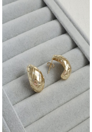 Kadın Küpe Kararmaz 14k Renk Vip Seri Ekose Desen Damla Model 2cm Küpe Altın