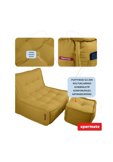 Xpermate Puffymod Dekoratif Kare Puf Orta Sehpa 40x40 Cm Hardal