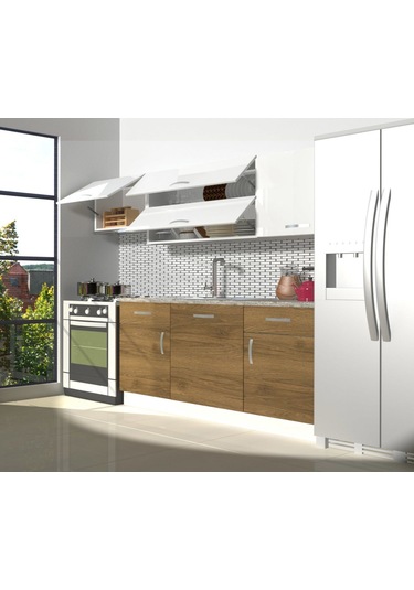 Decoraktiv Prestij 220 Mdf Hazır Mutfak Dolabı - Tezgah Dahil - Pera Beyaz Beyaz - Meşe