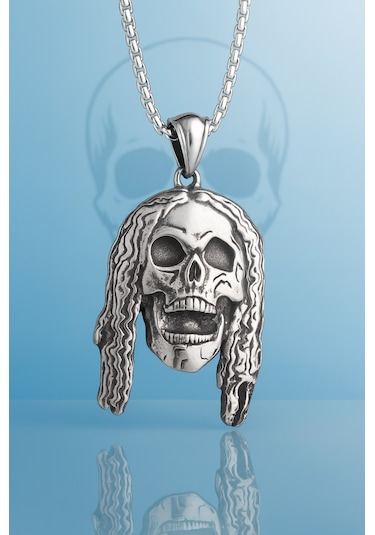 Paslanmaz Çelik Kafatası Rock Tarzı Motorcu Ve Biker Erkek Kolye