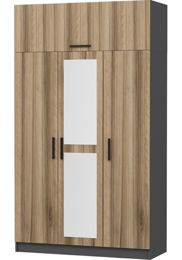 Minar Kale 3 Kapaklı 1 Aynalı 2 Ç Dolap Ve Yüklük Antrasit Dore 255cm