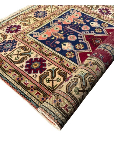 El Dokuma Vintage Eskitme Bünyan Halısı Seccade 86x130 Kırmızı Krem Kırmızı