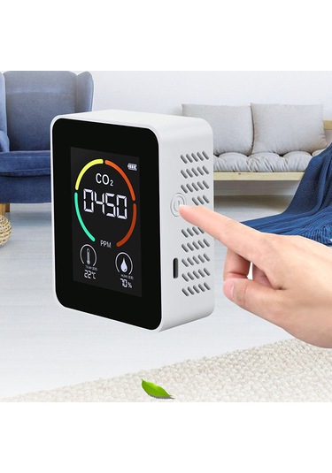 Konesam Ev, Araba, Ofis İçin Sıcaklık, Nem Ve Co2 400-5000ppm Tespit Cihazı - Yarıiletken Tvoc Sensörlü, Led Ekranlı, 1200mah Pil, Siyah Siyah