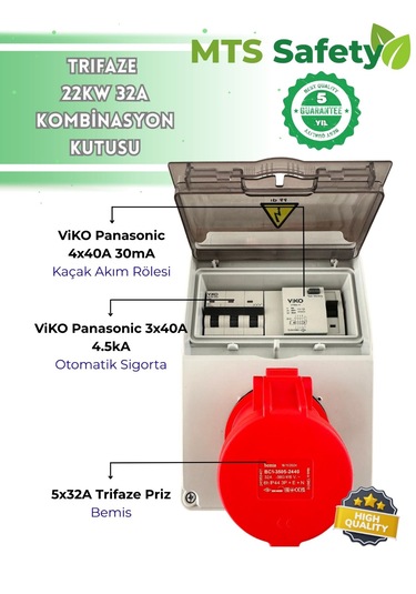 Mtsevcharger 22 Kw Vıko Sigorta Trifaze 5x32 Kaçak Akım Roleli Taşınabilir Elektrikli Araç Şarj Cihazı Kombinasyon Kutusu Pano 4x40 3x40 Sigorta 22.0 KW