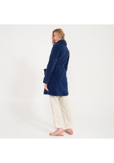 Kadın Welsoft Şal Yaka Polar Sabahlık Lacivert