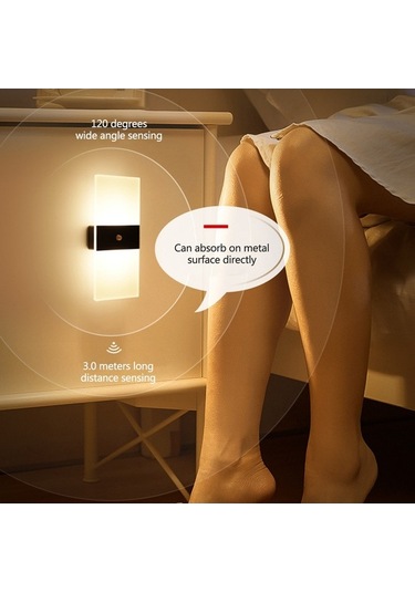 Willowhaven Siyah Dikdörtgen Şarjlı Manyetik Led Duvar Lambası - Akıllı İnsan Algılama, Beyaz Işık, Soketsiz Ev/koridor Kullanımı Diğer