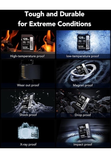 Lexar 128 GB Silver Plus SD Uhsı V30 U3 205 MB/s Hafıza Kartı