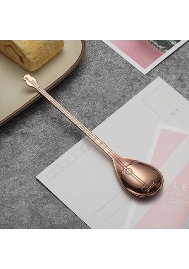 Dancemonkey Paslanmaz Çelik Küçük Enstrüman Şekli Kaşık Kahve Kaşığı Ahşap