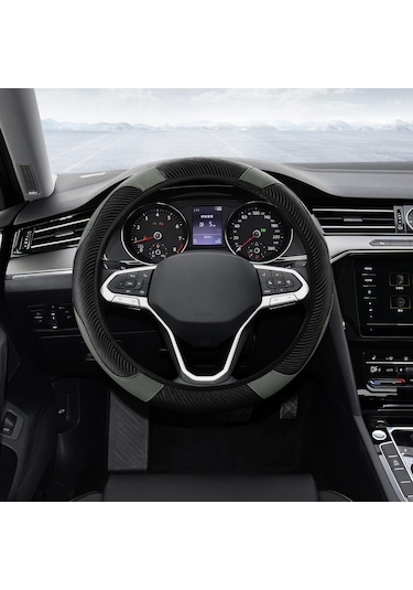 Yaleker Kabuk Korumalı Deri Direksiyon Kılıfı - Karbon Fiber Stili, Kaymazsız, 37-38 Cm, Evrensel Uyum, Gri Gri