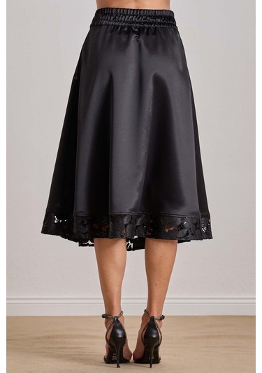 Midi Siyah Saten Etek Siyah