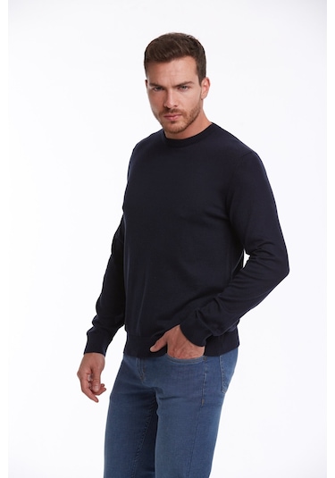 Hatemoğlu Erkek Regular Fit Pamuk Bisiklet Yaka Triko Kazak Lacivert