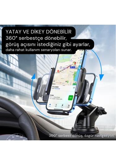 Essager Vantuzlu Torpido Üstü Ve Araç Ön Cam Araç İçi Telefon Tutucu Uzayıp Kısabilen Araç Tutucu