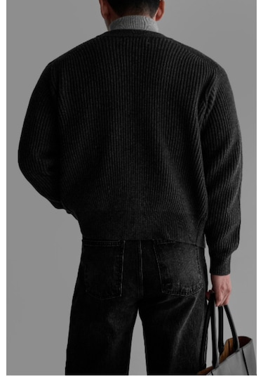 Tarz Cool Erkek Regular Fit Düğmeli V Yaka Triko Hırka Füme