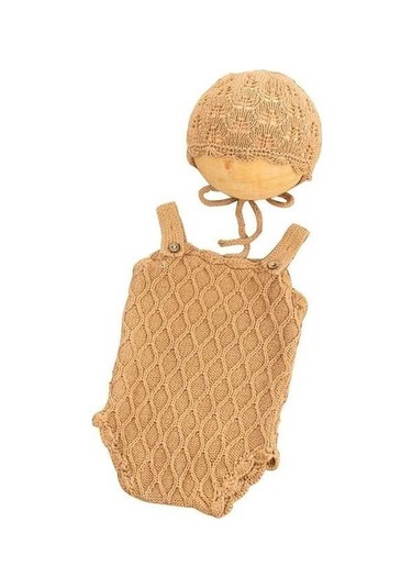 Novahub Yenidoğan Kız Romper Ve Bonnet Bebek Kıyafeti, Koyu Kahverengi, 0-1 Yaş, 80cm Altı, Pamuk, Hayvan Desenli Fotoğraf Aksesuarı Koyu Kahverengi