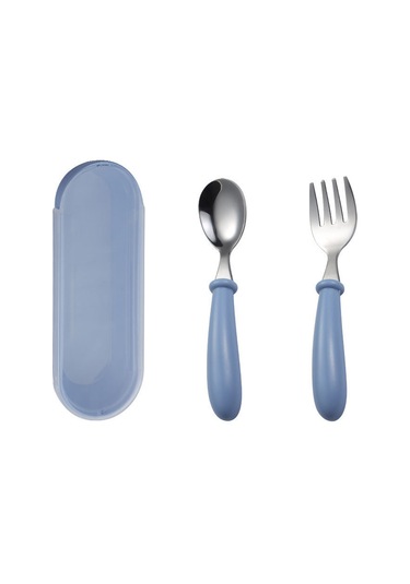 Moveevo Çocuklar İçin 304 Çelik Çatal Kaşık Kutusu Seti - Mavi, Sevimli Desenler, Kolay Tutuş, Hediye Özel, Depolama Kolay Mavi