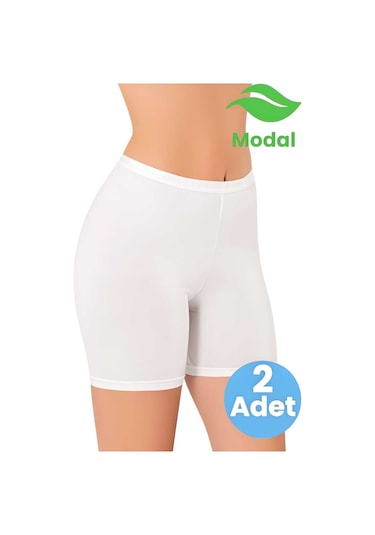 Tezzgelsin Kadın 2'li Modal Kumaş Jakarlı Kısa Tayt Şort Beyaz