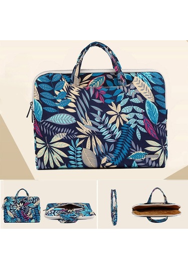 Lisen Ls-116 Basit Laptop Çantası İş Laptop Astar Çantası, Boyut: 13.3 İnç Tuval Renkli Yapraklar Siyah Siya