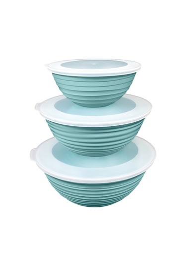 Ceronni Galaksi Desenli Kapaklı Kase 3lü Set 3lt 2lt 1lt Turkuaz Turkuaz