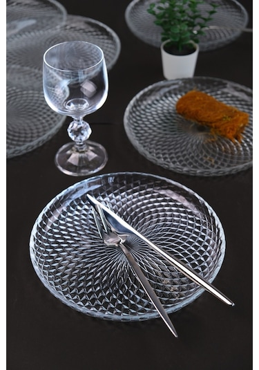 Tabak Evi Aden Cam Pasta Tabağı 19cm Sade 6 Lı 2339 Şeffaf