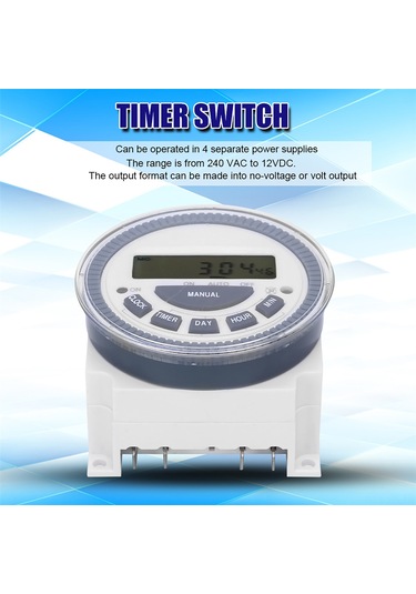 Vkemall Tm619h-2 Lcd Dijital Zaman Kontrol Anahtarı, 4 Güç Kaynağı, 30a Akım, Kesinti Sonrası Program Koruma, 24/12 Saat Seçeneği 12v Dc/ac