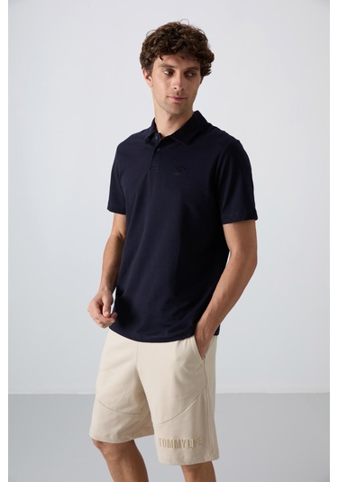 Tommy Life Lacivert Pamuklu Kalın Yumuşak Dokulu Standart Fit Basic Polo Yaka Erkek T-shirt - 88348 001