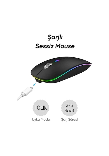 Maxgo 3147 Kablosuz Wireless 2.4g Bluetooth Sessiz Mouse Şarj Edilebilir Rgb Renkli Ergonomik Tasarımlı