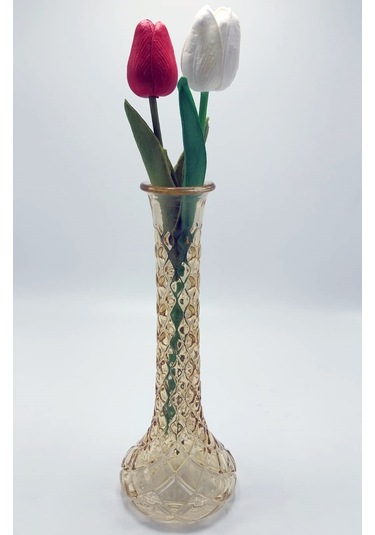 El Yapımı Gold Renk Baklava Model Cam Karanfillik 25cm