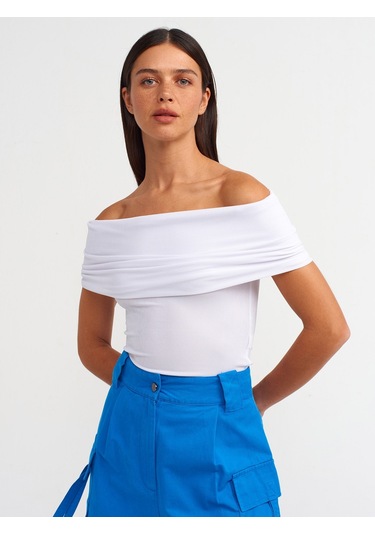 Dilvin Omuzları Düşük Bluz Beyaz