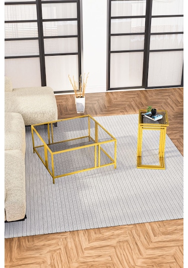 Uranüs Gold Orta Sehpa Füme Cam & İbiza Gold Zigon Sehpa Füme Cam