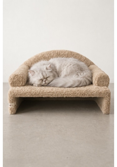 Reyo Pet Peluş Kedi Oturma Koltuğu Kedi Yatağı Bej