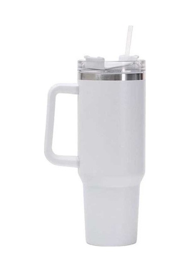 Novahub 40oz Araba Kupası Çift Katmanlı Vakumlu Bardak, Pipet Saplı Paslanmaz Çelik Termos Bardak Beyaz