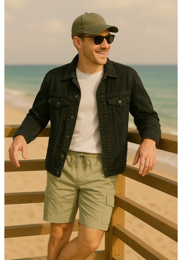 Küf Yeşili Kargo Cepli Paraşüt Kumaş Erkek Şort-1806 Küf Yeşili