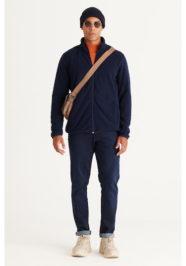 AC&Co / Altınyıldız Classics 4A5221100014LACXL Standart Fit Fermuarlı Bato Yaka Polar Erkek Ceket Lacivert