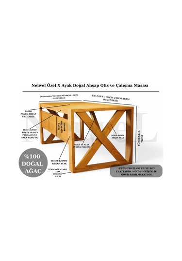 Neiwel Owen Doğal Ahşap Çalışma Ve Ofis Masası-100cm-220cm Açık Ceviz