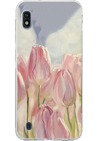 Samsung Galaxy A10 Uyumlu Pembe Laleler Baskılı Silikon Kılıf Renkli