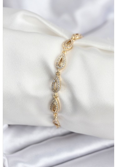 Pirinç Vıp Seri Gold Renk Sıralı Damla Model Kadın Bileklik Altın