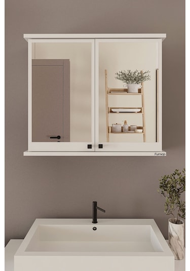 Furniqo Ad-1 Lavabo Üstü Aynalı Banyo Dolabı Beyaz