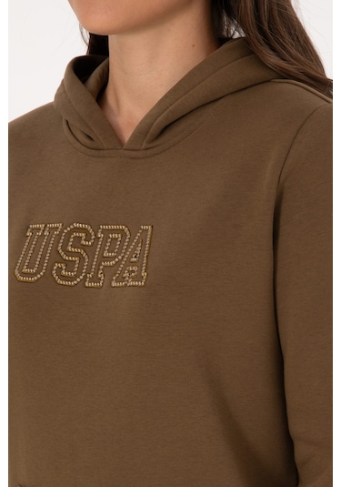 U.S. Polo Assn. Kadın Haki Şardonlu Kapüşonlu Basic Sweatshirt 50313566-VR027