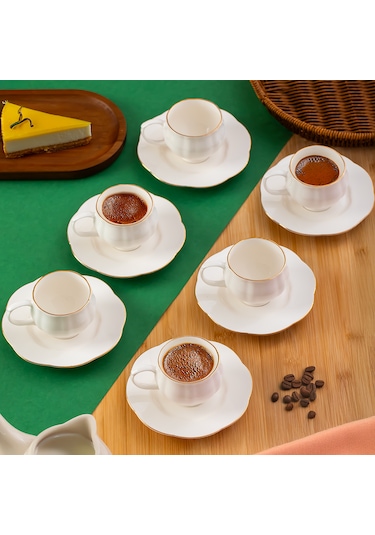 Porsima 4312 Emery 12 Parça Yaldızlı Porselen Kahve Fincan Takımı