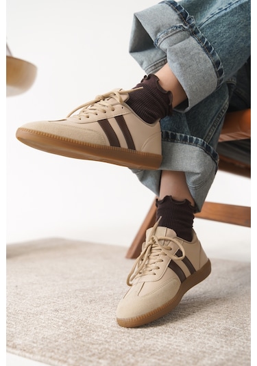 Garantili Agnus Günlük Ortopedik Kadın Sneaker Spor Ayakkabı Bej