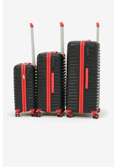 3'lü Set Silikon Kırılmaz Pp Unisex Siyah Kırmızı Valiz Pwvlz005 Siyah Kırmızı