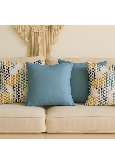 4'lü Modern Dekoratif Kırlent Kılıfı Seti Geometrik Desen & Düz Mavi 4 Al 3 Öde 40 x 40