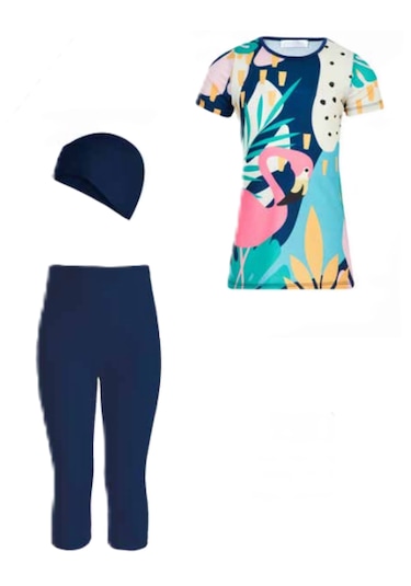 Kısa Kol Kısa Taytlı Çocuk Havuz Mayosu Koyu Lacivert