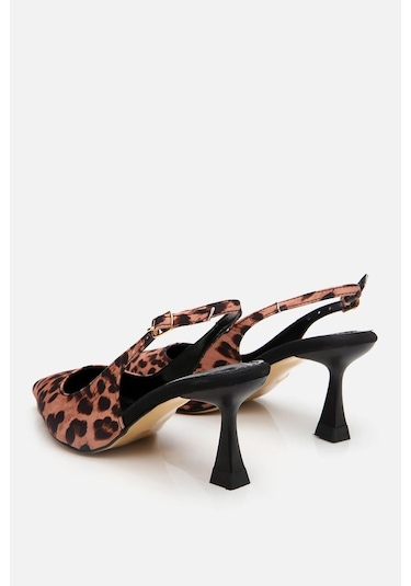 Kadın Taba Leopar Desenli Ayarlanabilir Tokalı Stiletto Taba