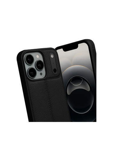 İphone Uyumlu 17 Pro Max Kılıf Focus Deri Desen Silikon Arka Kapak Siyah