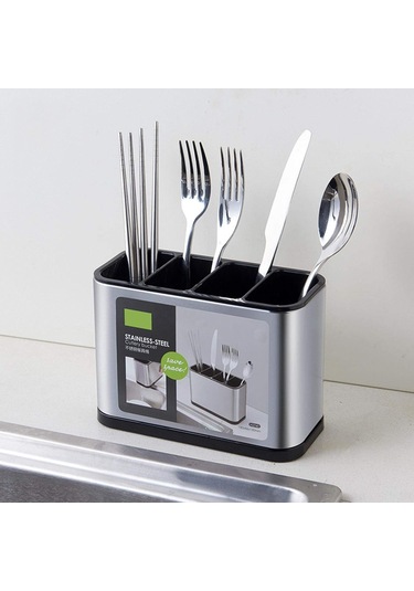 Xindoker Paslanmaz Çelik Mutfak Eşyası Kurutma Rafı, 4 Bölmeli Büyük Kapasiteli Aksesuar Siyah