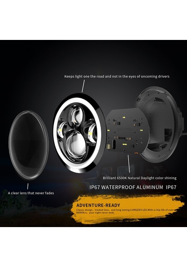 Suofeng 7 İnç 150w Led Far: 4 Işık Modu Yüksek/düşük, Sinyal, Gündüz , 6500k, Ip67, Jeep/hummer Uyumlu, H4/h13 Bağlantı