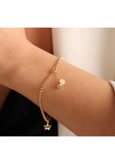 Çgk Çiğdem Gürel Kuyumculuk Yıldız Detaylı Minimal Doç Bileklik Çok Renkli