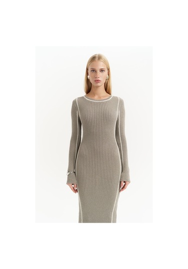 Aston Çizgi Detay Gri Triko Elbise Gri