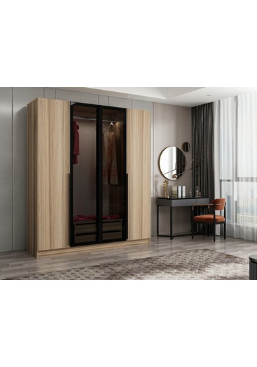 Kale Plus 4 Kapaklı 2ç Dolap Dore Plus Dore Füme Cam 190cm Ceviz